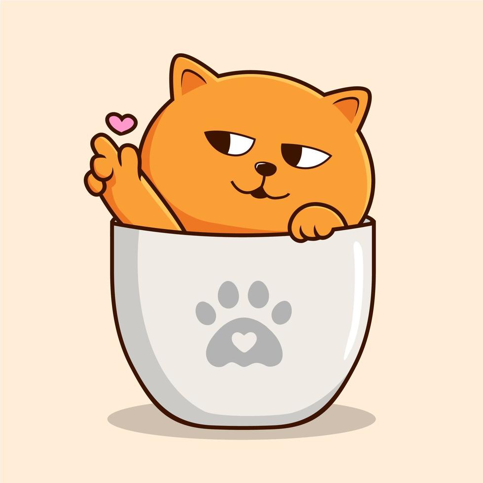 gato naranja en taza agitando dibujos animados de patas - gatito naranja gato amor vector de mano