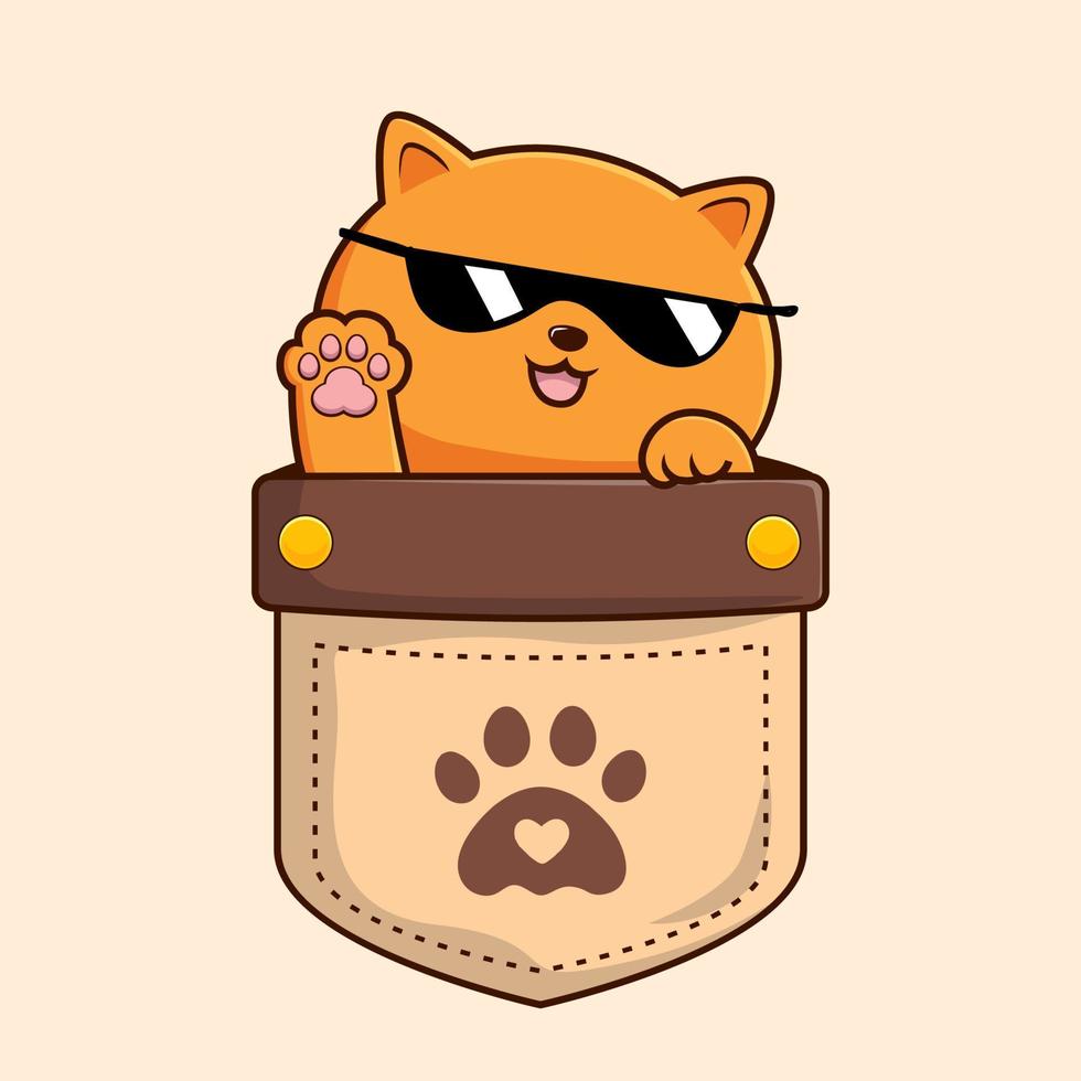Orange Cat in Pocket Cartoon Cool with Sunglasses - Orange Kitty Cat Vector