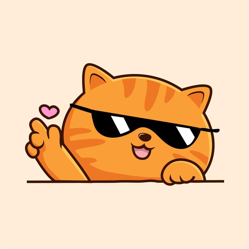 Striped Orange Cat Cartoon - Cute Tabby Cat Waving Hand Pawns Vector