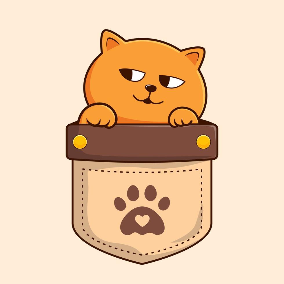 Orange Cat Hiding in Pocket Cartoon - Orange Kitty Cat Vector