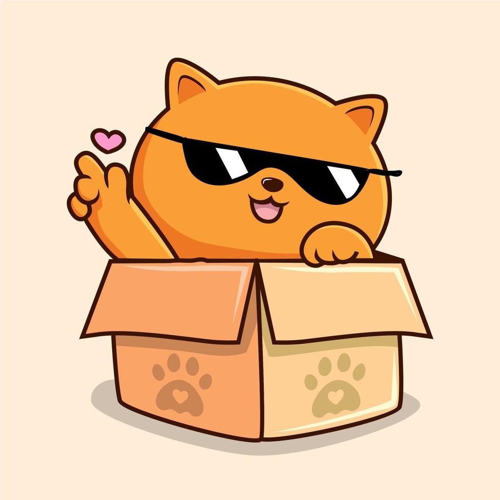 Solid Orange Cat Cartoon - Cute Cat Waving Hand Pawns VectorOrange Cat in Box Cartoon Waving Hand - Cute Pussy Cat with Glasses Cool vector