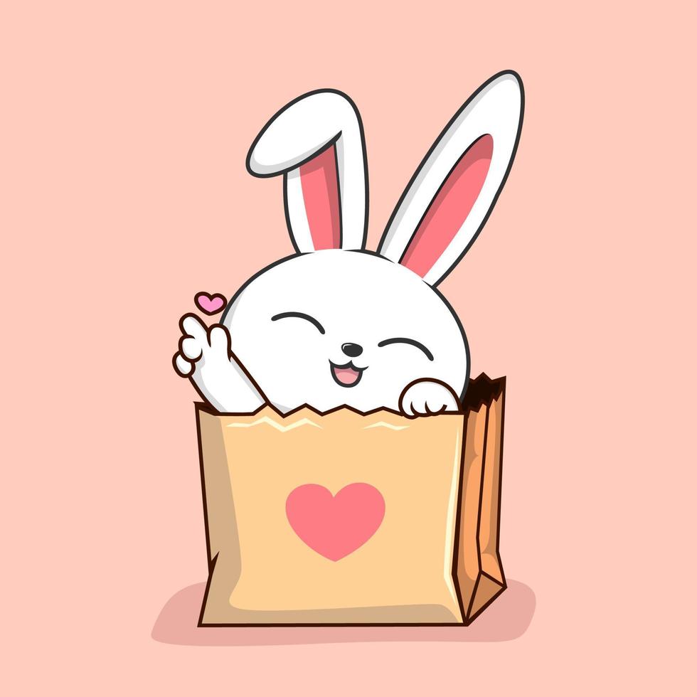 Rabbit in Shopping Bag - Cute Bunny in Paper Bag Love Finger vector