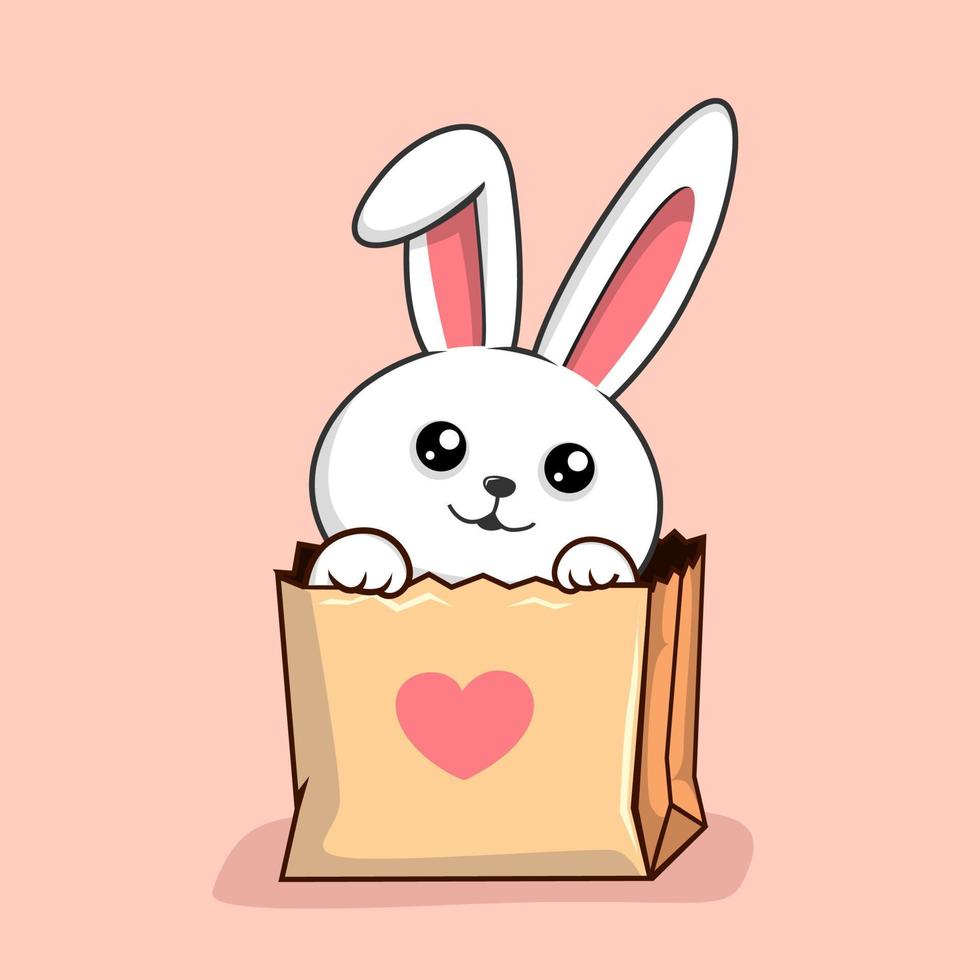 conejo en bolsa de compras - lindo conejito kawaii en bolsa de papel vector