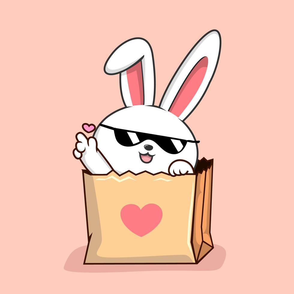 Rabbit in Shopping Bag - Cute Bunny in Paper Bag Love Finger vector