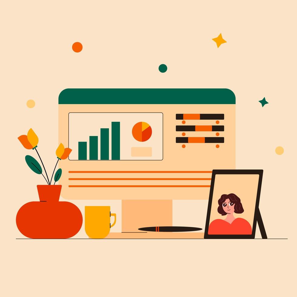 Work Place in the room with computer in the desk vector