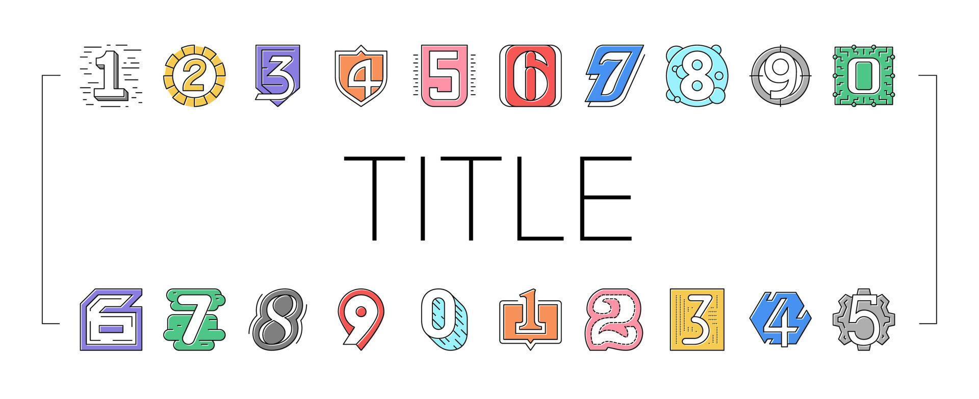 Numbers Numeral Title Collection Icons Set Vector