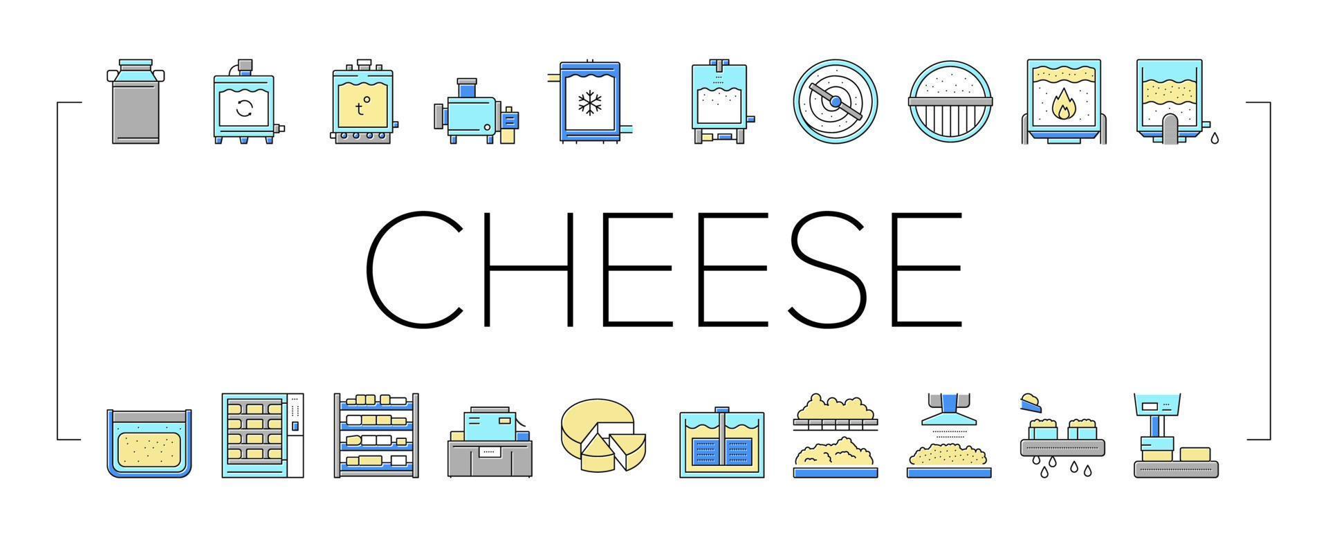 Cheese Production Collection Icons Set Vector