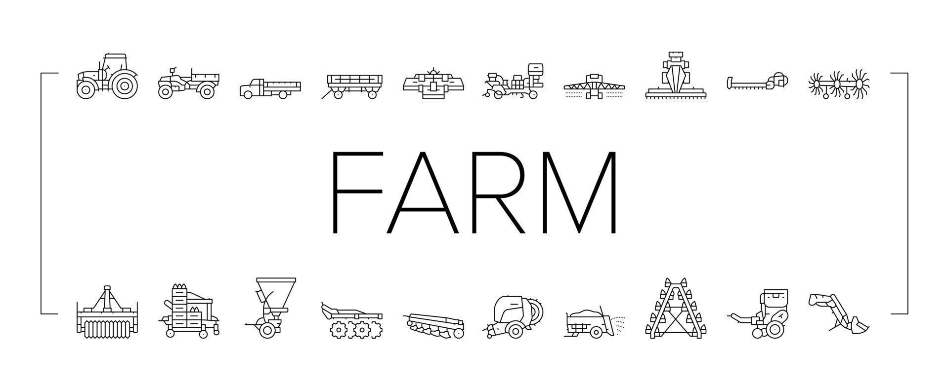 Farm Equipment And Transport Icons Set Vector