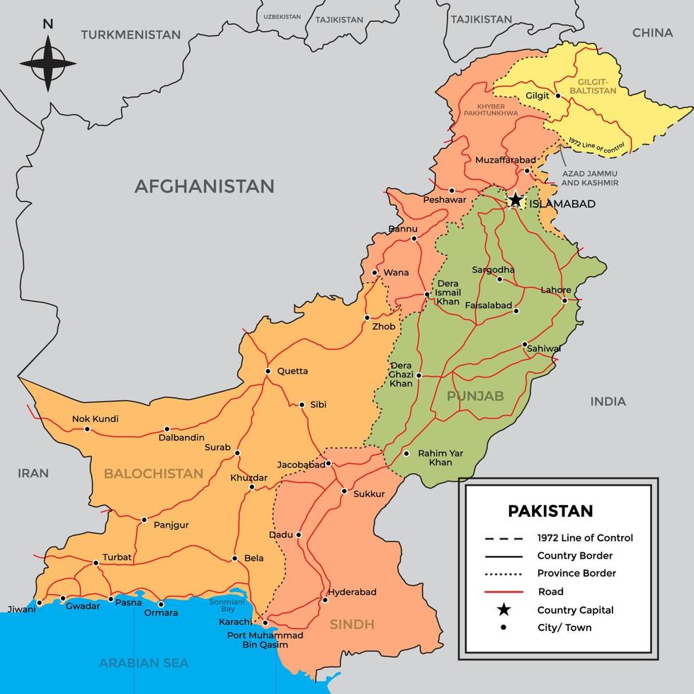 pakistán detallado mapa geográfico vector