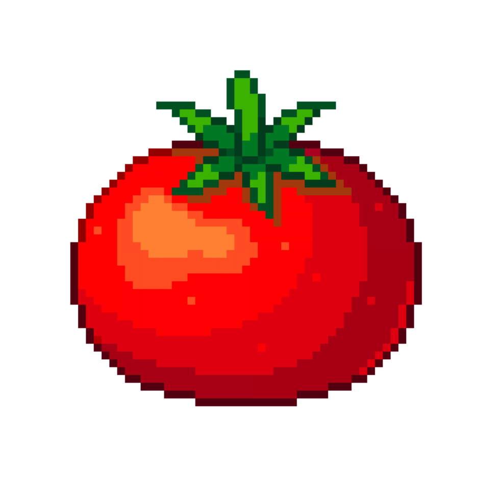 An 8 bit retro styled pixel art illustration of a red garden tomato. png