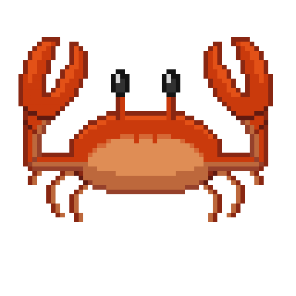 An 8 bit retro styled pixel art illustration of a red pinching crab. png