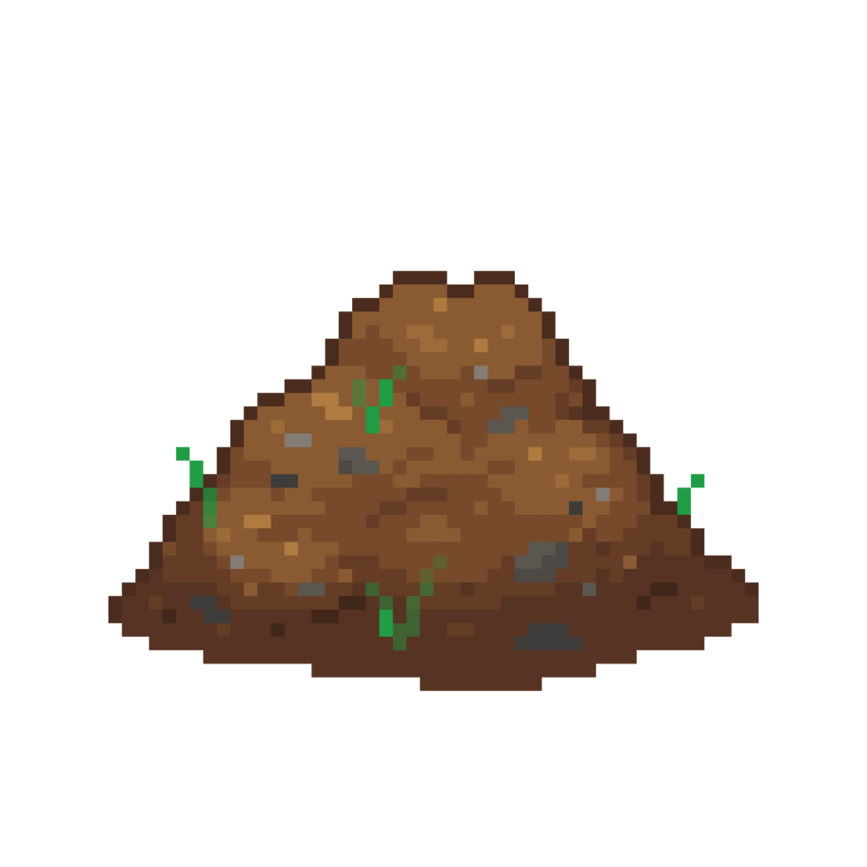 An 8-bit retro styled pixel art illustration of a dirt mound. png