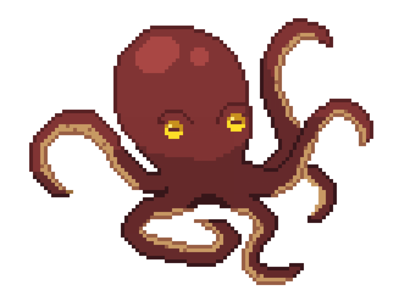 An 8 bit retro styled pixel art illustration of an octopus. png