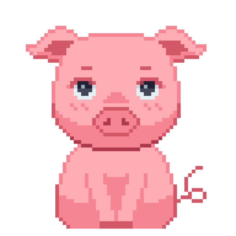 An 8 bit retro styled pixel art illustration of a pig. png