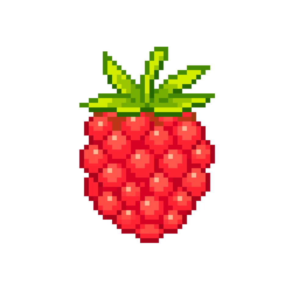 An 8 bit retro styled pixel art illustration of a raspberry. png