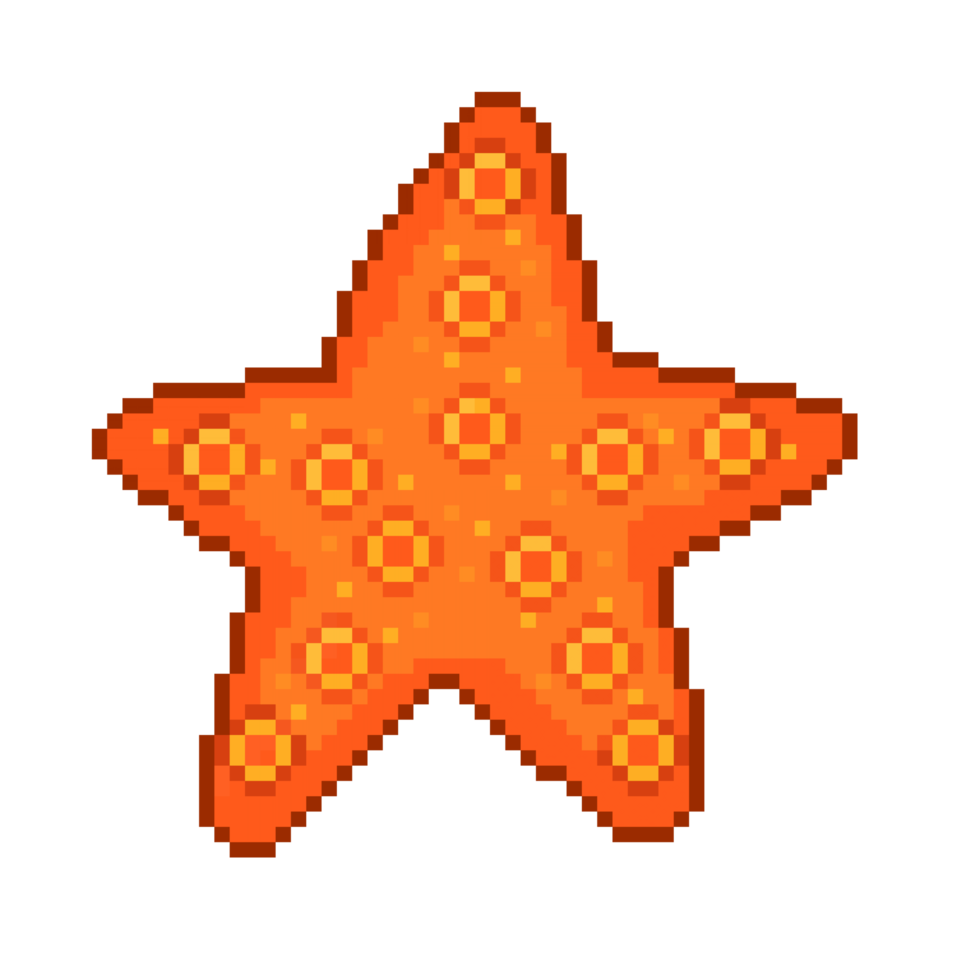 uma ilustração de pixel art estilo retrô de 8 bits de uma estrela do mar. png