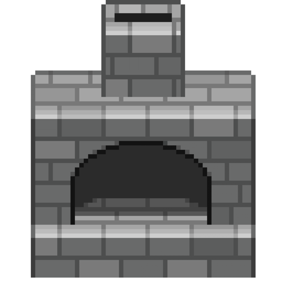 An 8 bit retro styled pixel art illustration of a stone furnace. png