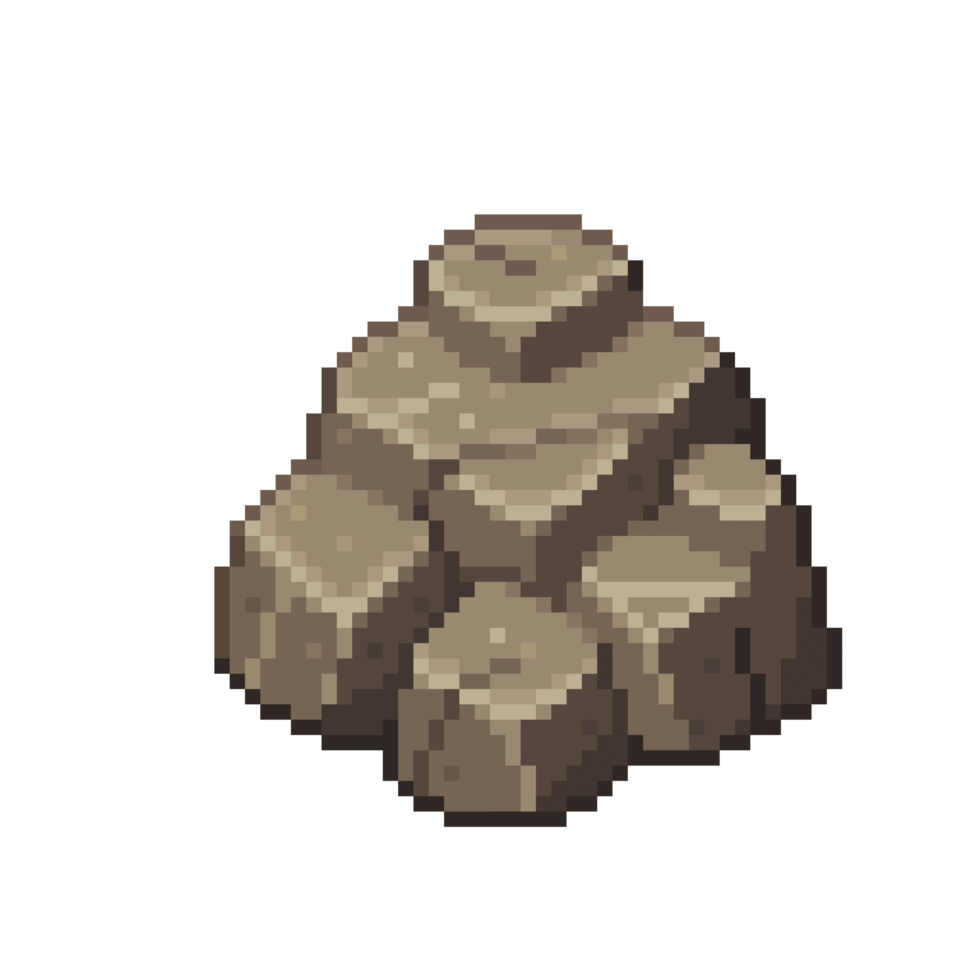 une illustration pixel art de style rétro 8 bits d'un rocher de pierre. png