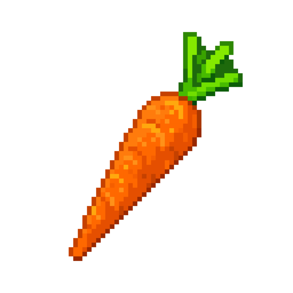 An 8 bit retro styled pixel art illustration of a carrot. png