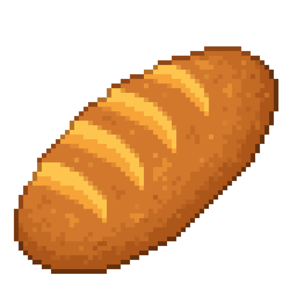 An 8 bit retro styled pixel art illustration of bread. png