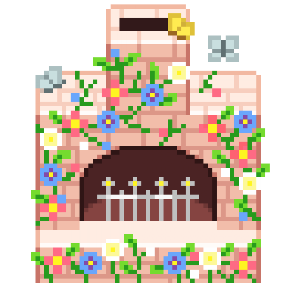 An 8 bit retro styled pixel art illustration of a garden furnace. png