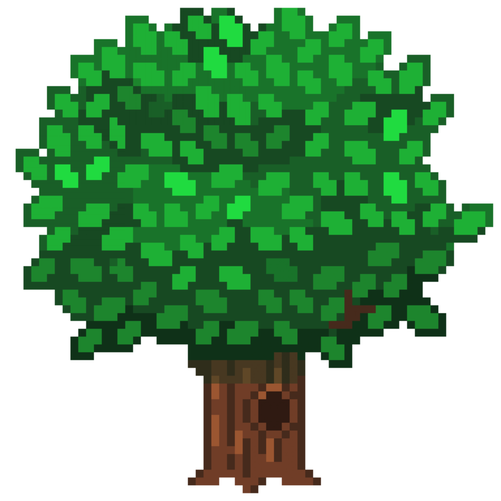 An 8 bit retro styled pixel art illustration of an oak tree. png