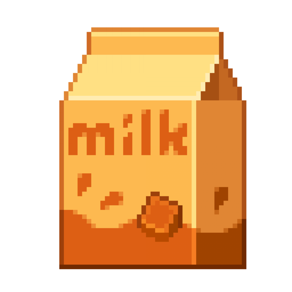 An 8 bit retro styled pixel art illustration of caramel milk. png