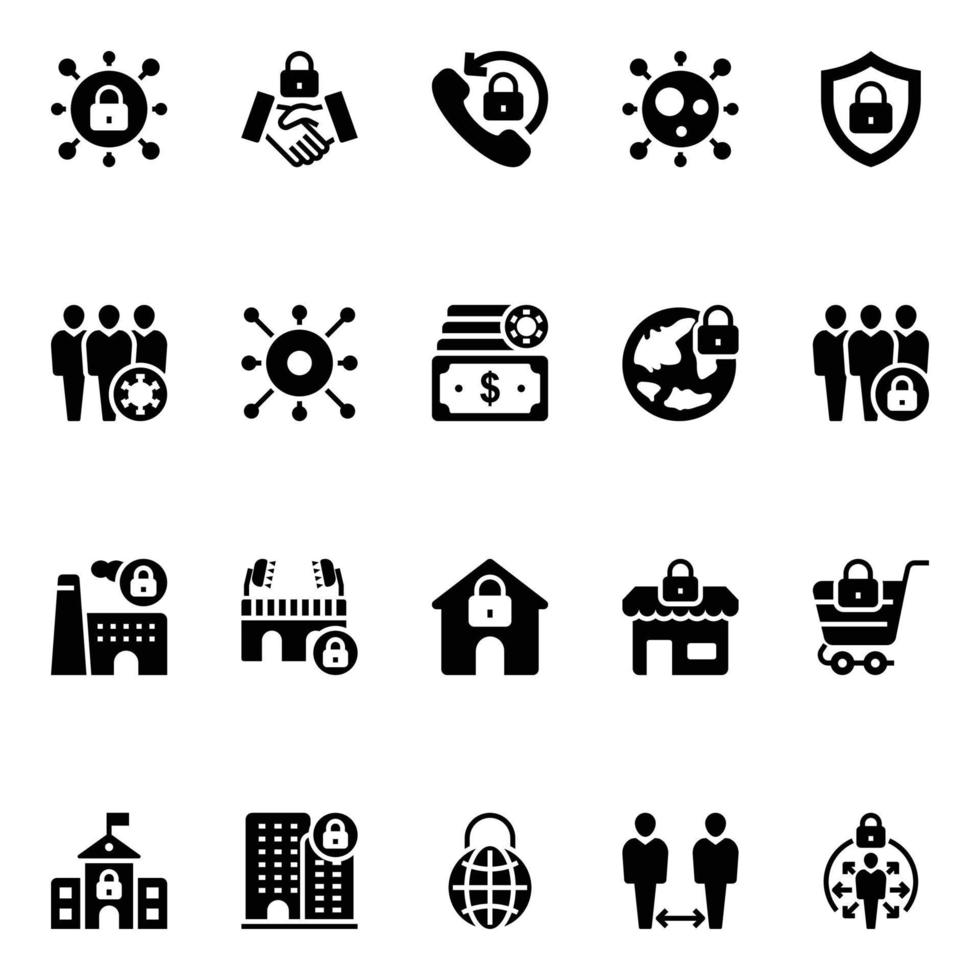 Glyph icons for lockdown. vector