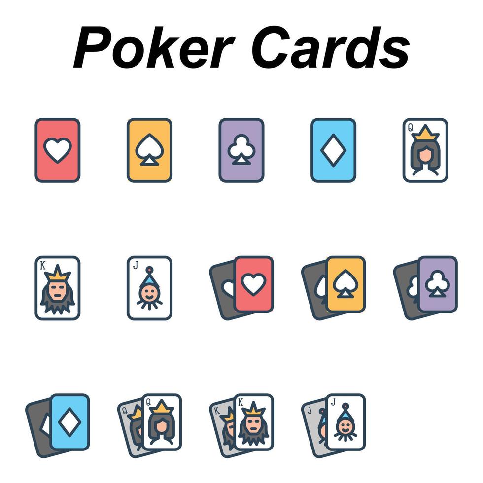 Filled outline icons for poker cards. vector