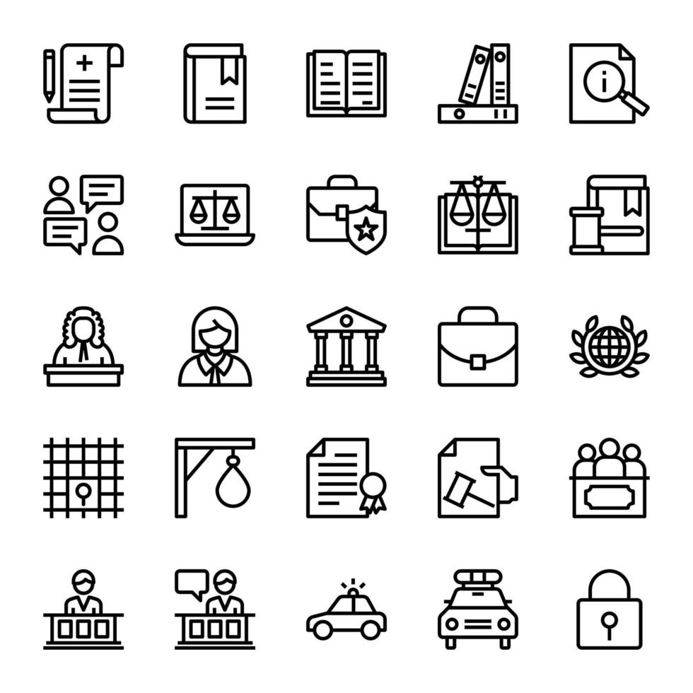 Outline icons for law and justice vector