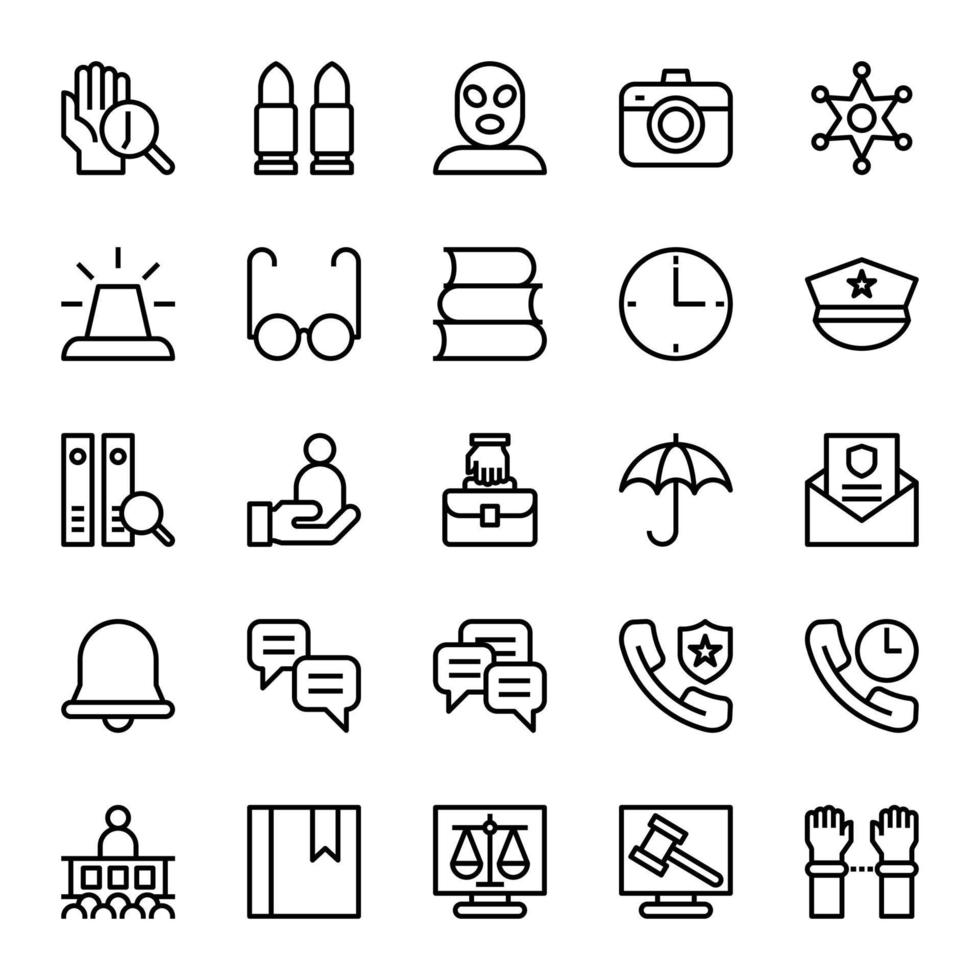 Outline icons for law and justice vector