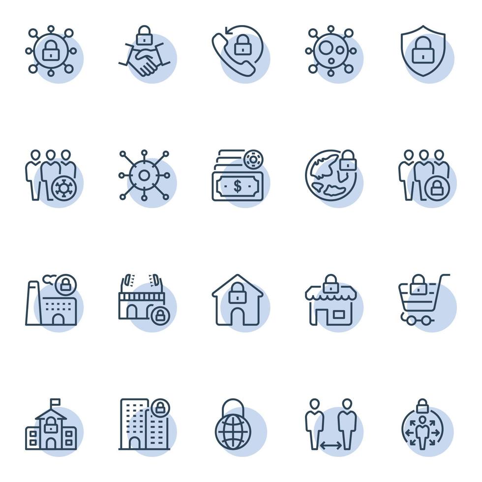 Circle color outline icons for lockdown. vector