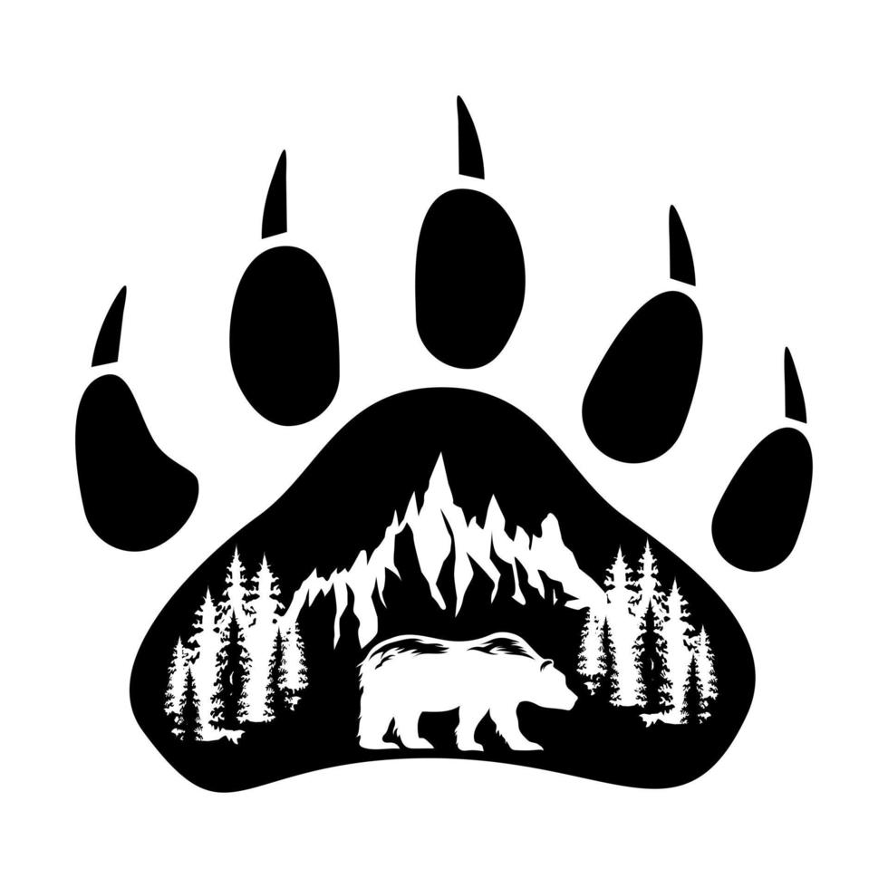 vector de icono de montañas y osos. signo de ilustración de vida salvaje. símbolo de campamento. símbolo o logotipo animal.