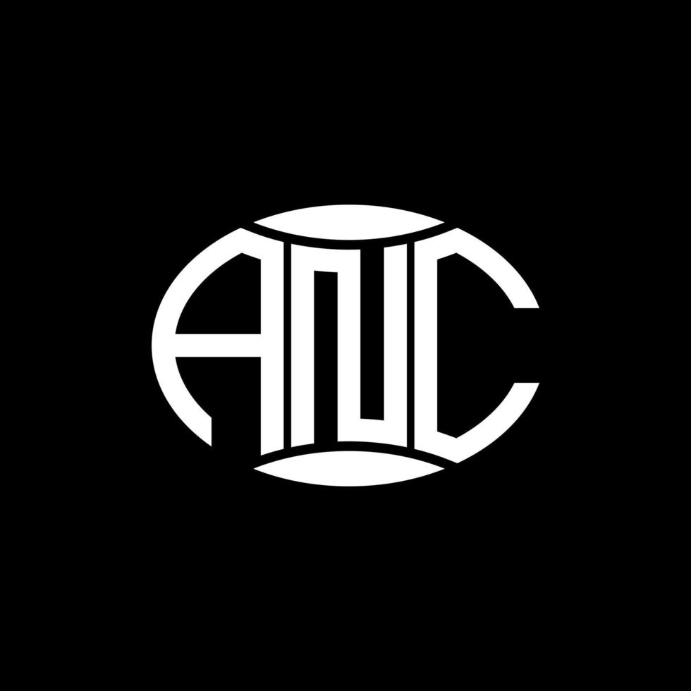 diseño de logotipo de círculo de monograma abstracto anc sobre fondo negro. logotipo de letra de iniciales creativas únicas de anc. vector