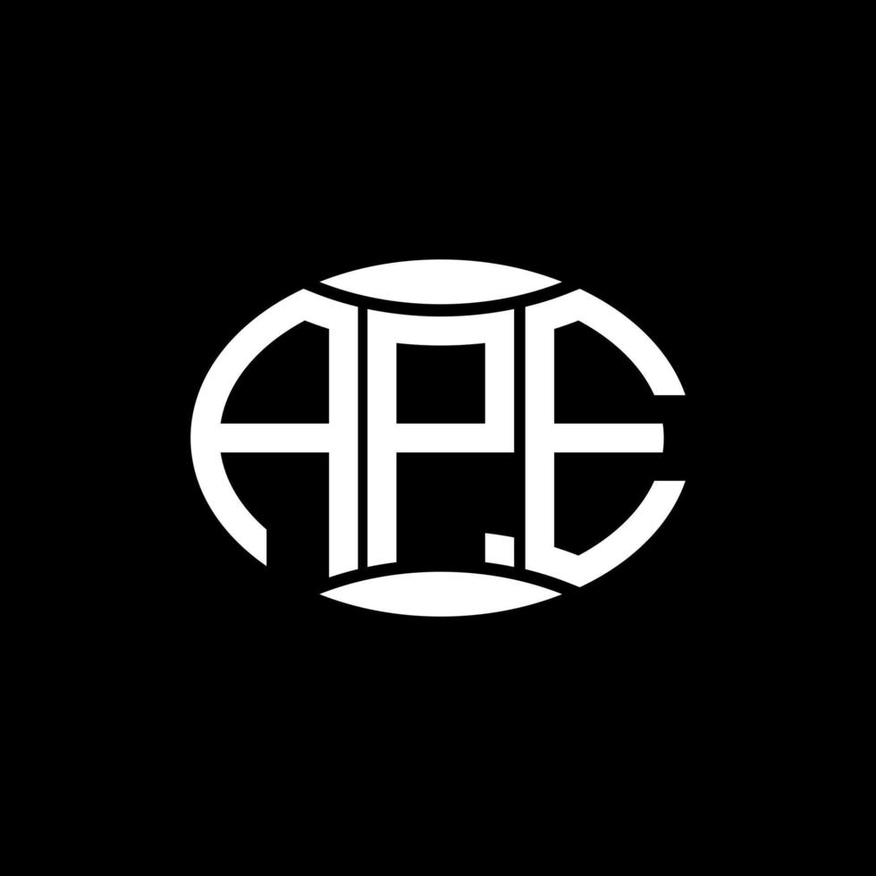 APE abstract monogram circle logo design on black background. APE Unique creative initials letter logo. vector