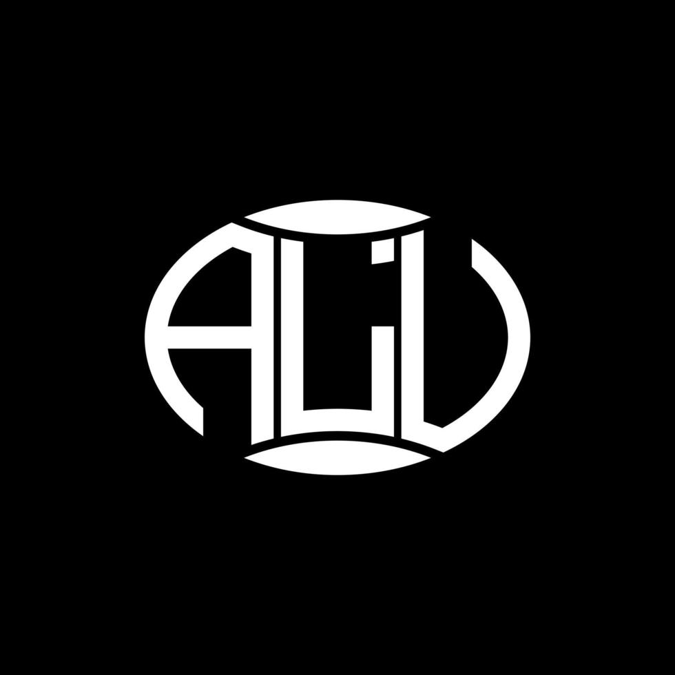 ALU abstract monogram circle logo design on black background. ALU Unique creative initials letter logo. vector