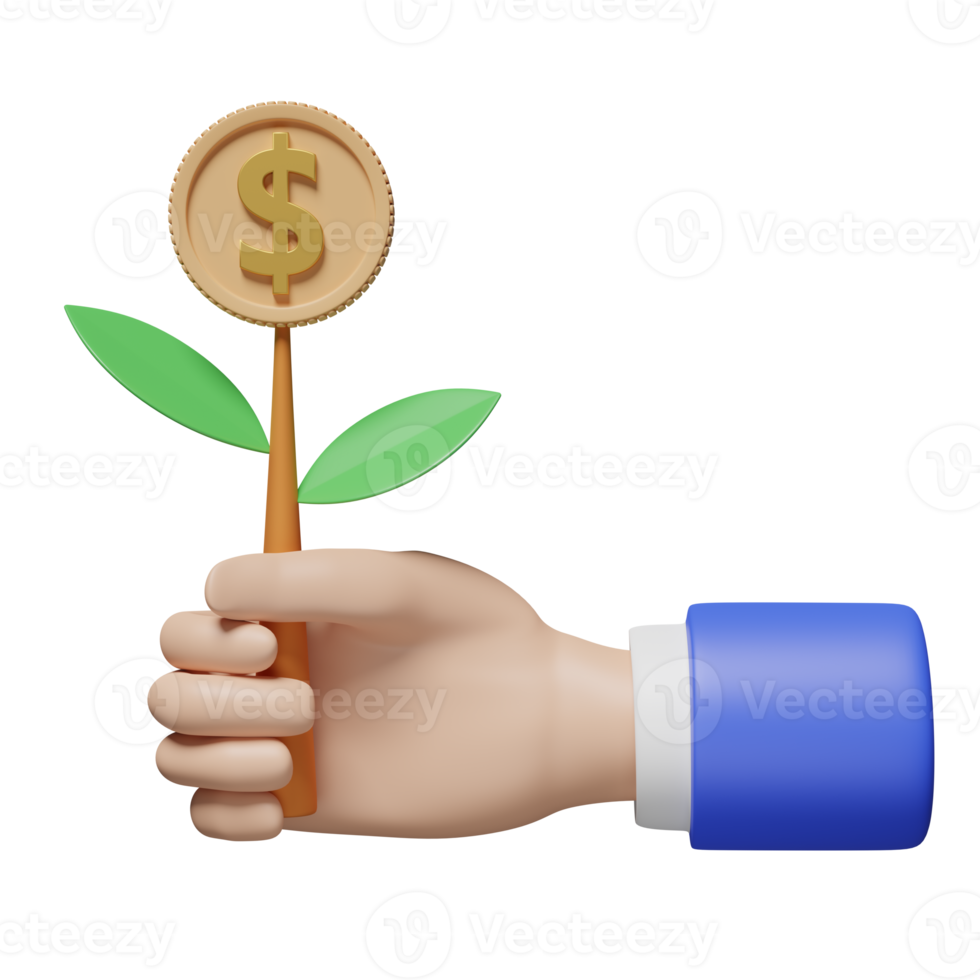 3d hands hold tree money icon for bank icon isolated. business growth concept, minimal abstract, 3d render illustration png