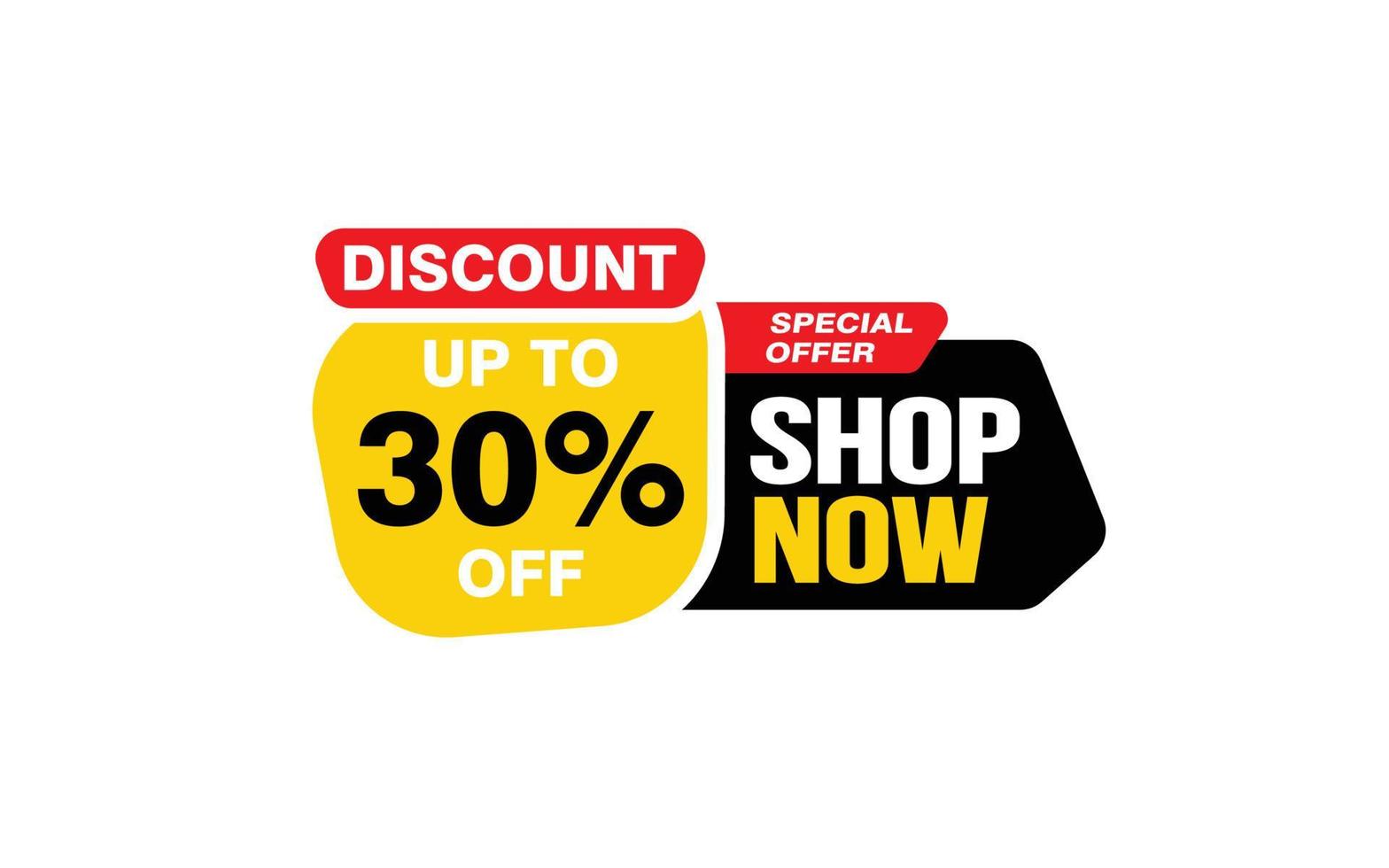 30 Percent SHOP NOW offer, clearance, promotion banner layout with sticker style. vector