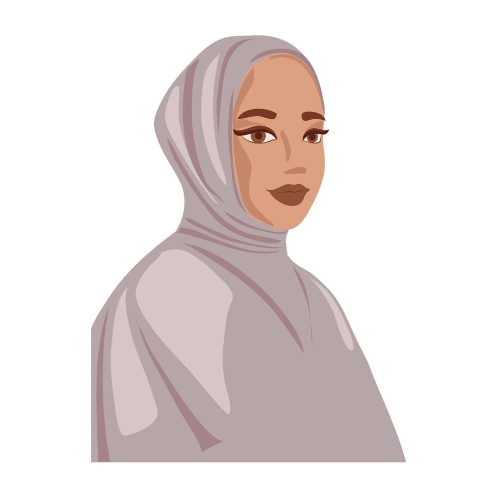 mujer musulmana en hiyab. retrato de una joven árabe vestida de forma tradicional. avatar vectorial en estilo de dibujos animados. vector