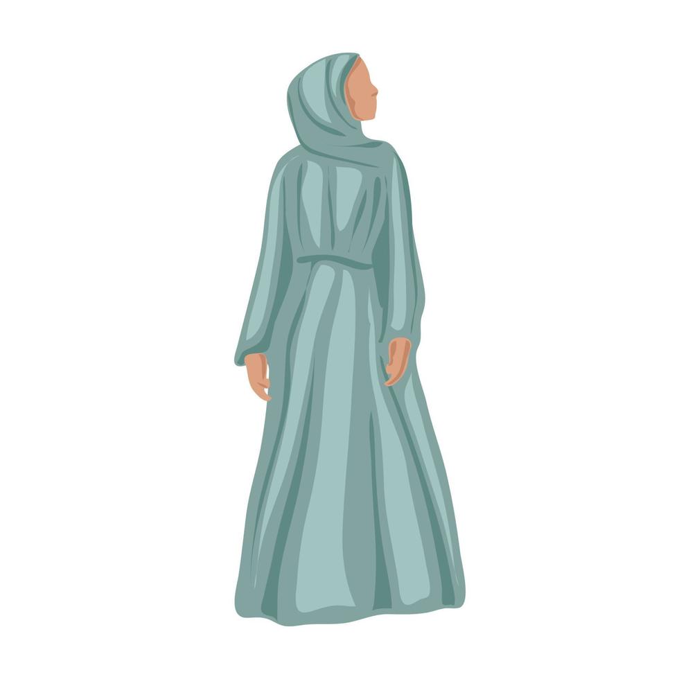 mujer musulmana en hiyab. retrato de una joven árabe vestida de forma tradicional. avatar vectorial en estilo de dibujos animados. vector