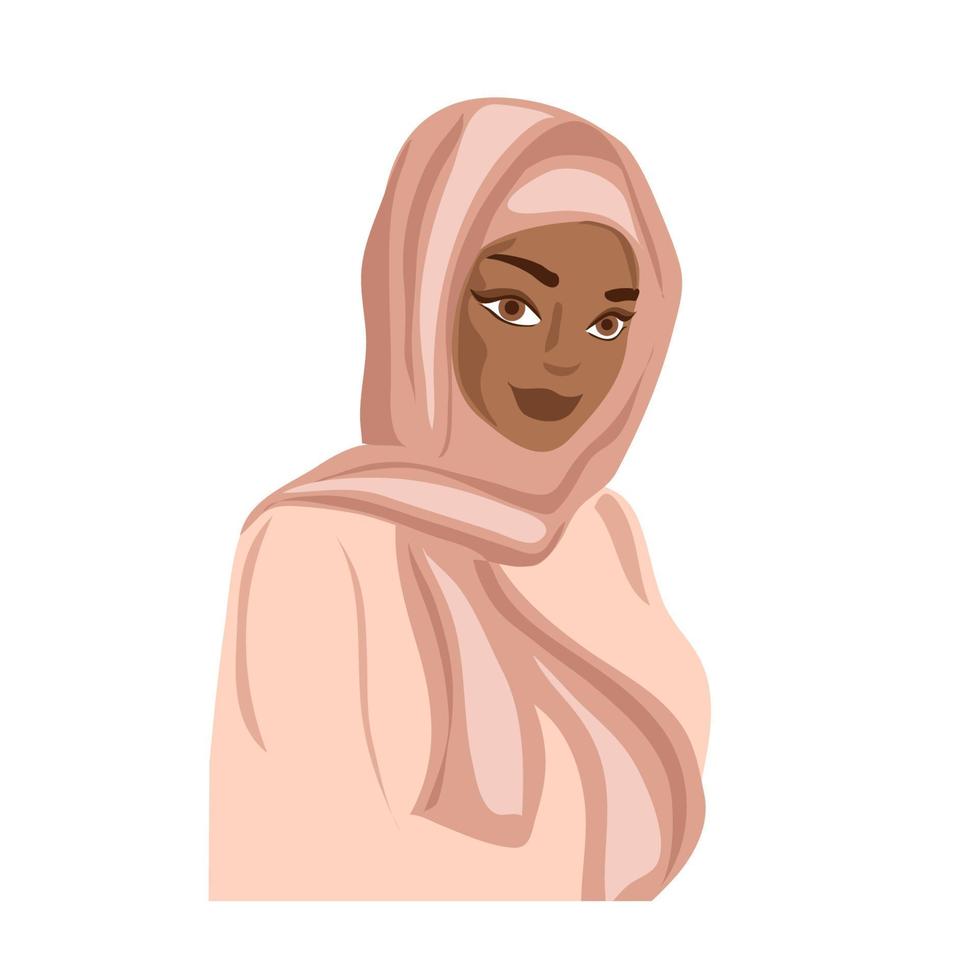 Muslim woman in hijab. Portrait of a young arab girl in traditional dress. Vector avatar in cartoon style.
