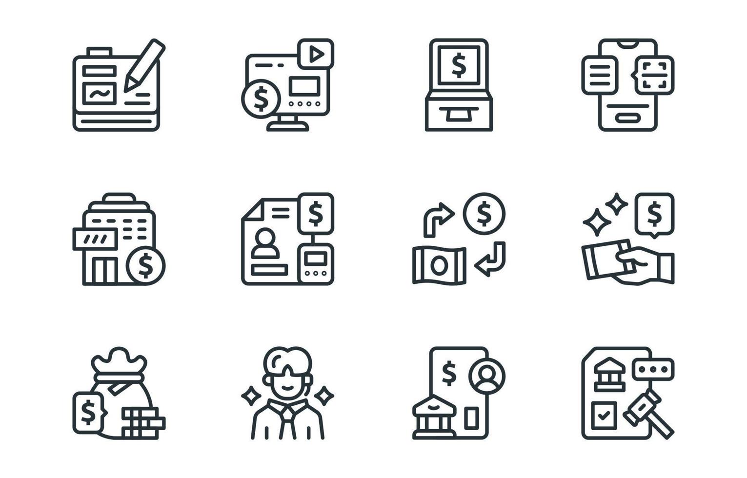 conjunto de iconos bancarios con estilo monoline para aplicaciones vector