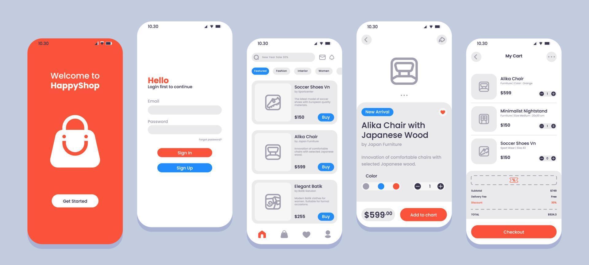 Modern Minimalist UI Page Mockups for Ecommerce vector