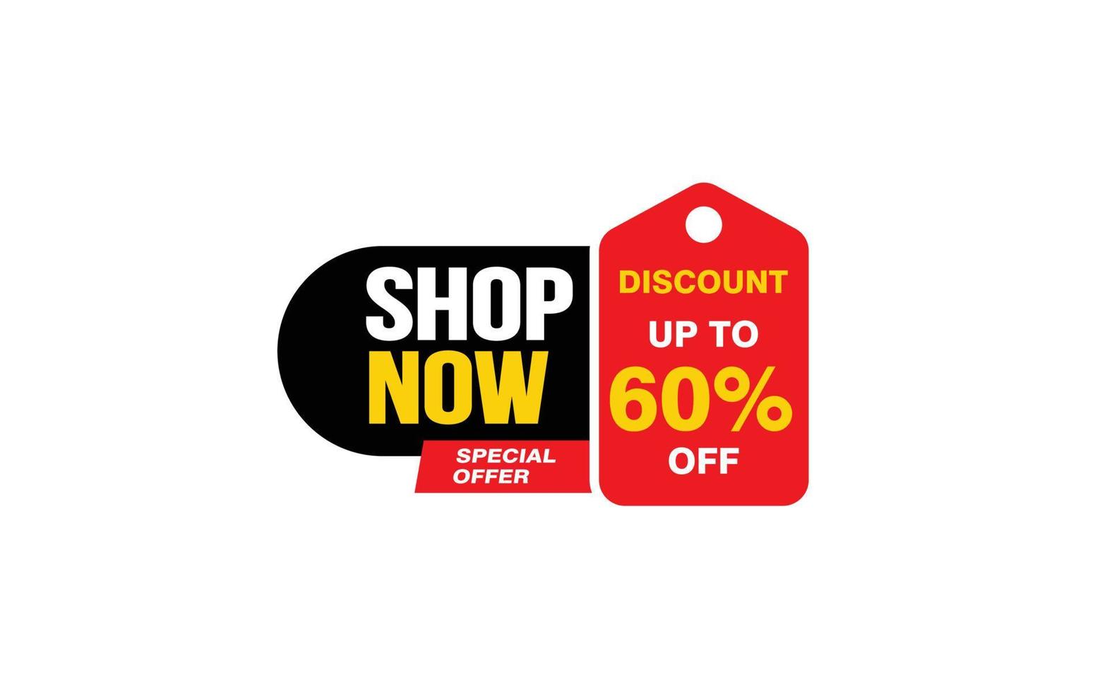 60 Percent SHOP NOW offer, clearance, promotion banner layout with sticker style. vector