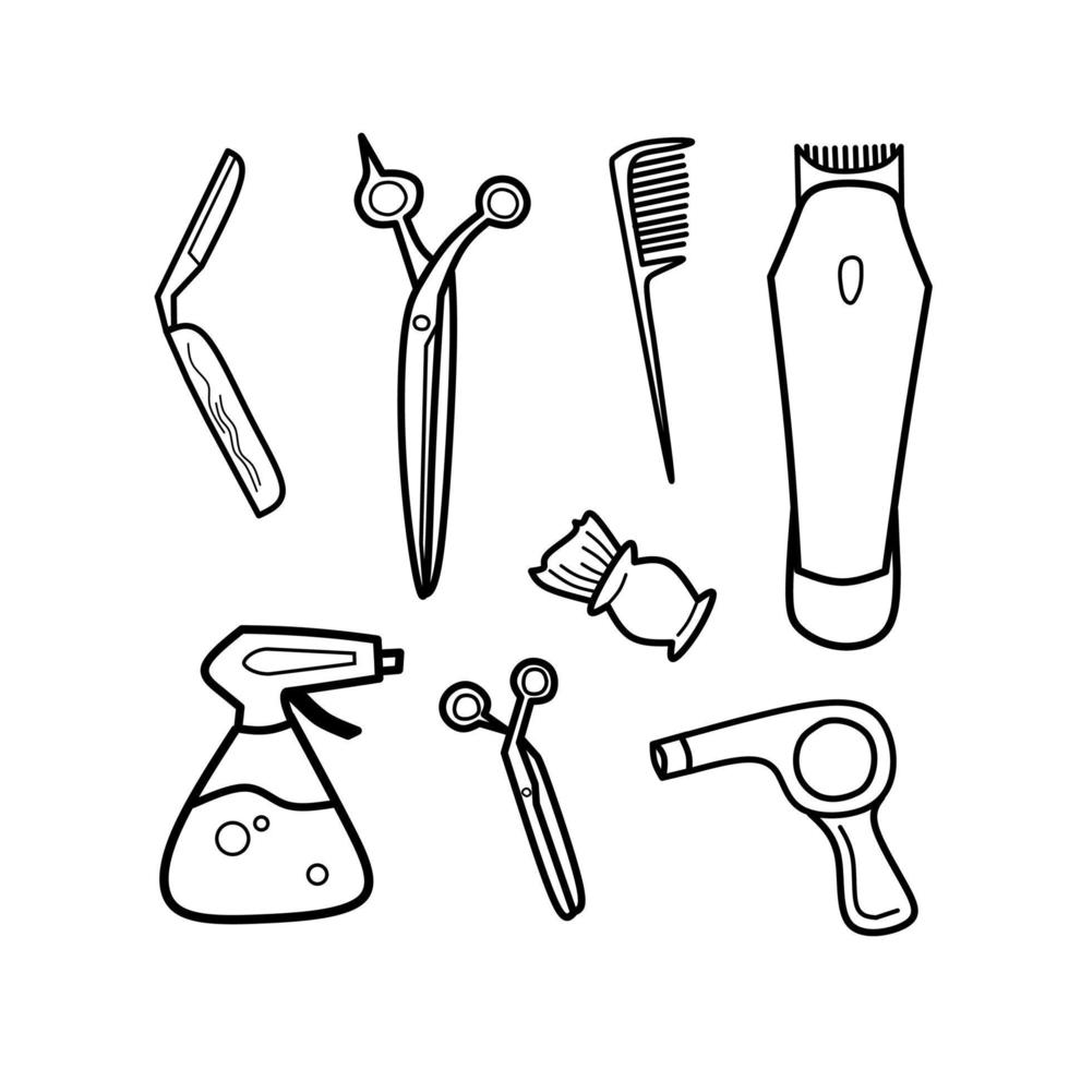 barber icon hand drawn line set vector