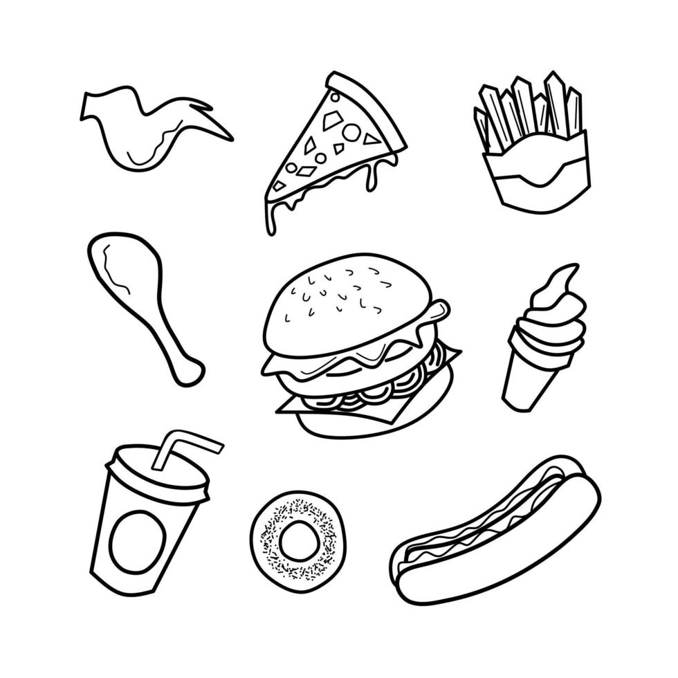 arte de línea de icono de comida rápida vector