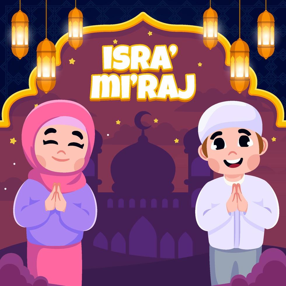 Boy And Girl Celebrating Isra Mi'raj vector