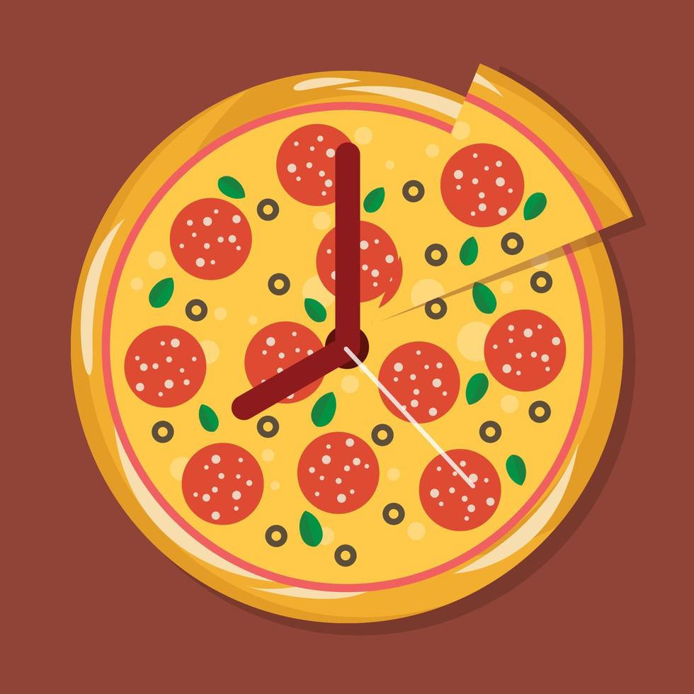 pizza de reloj en estilo plano vector