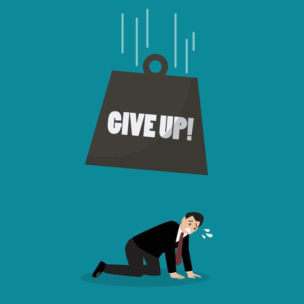 Heavy ball with word give up falling to desperate businessman vector