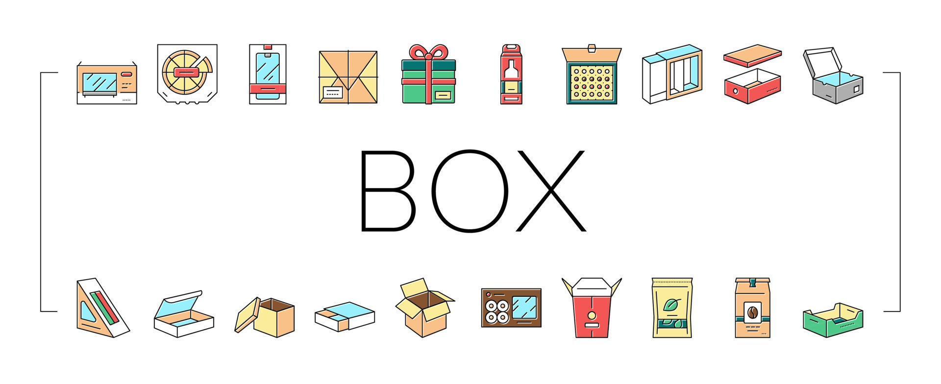 Box Carton Container Collection Icons Set Vector